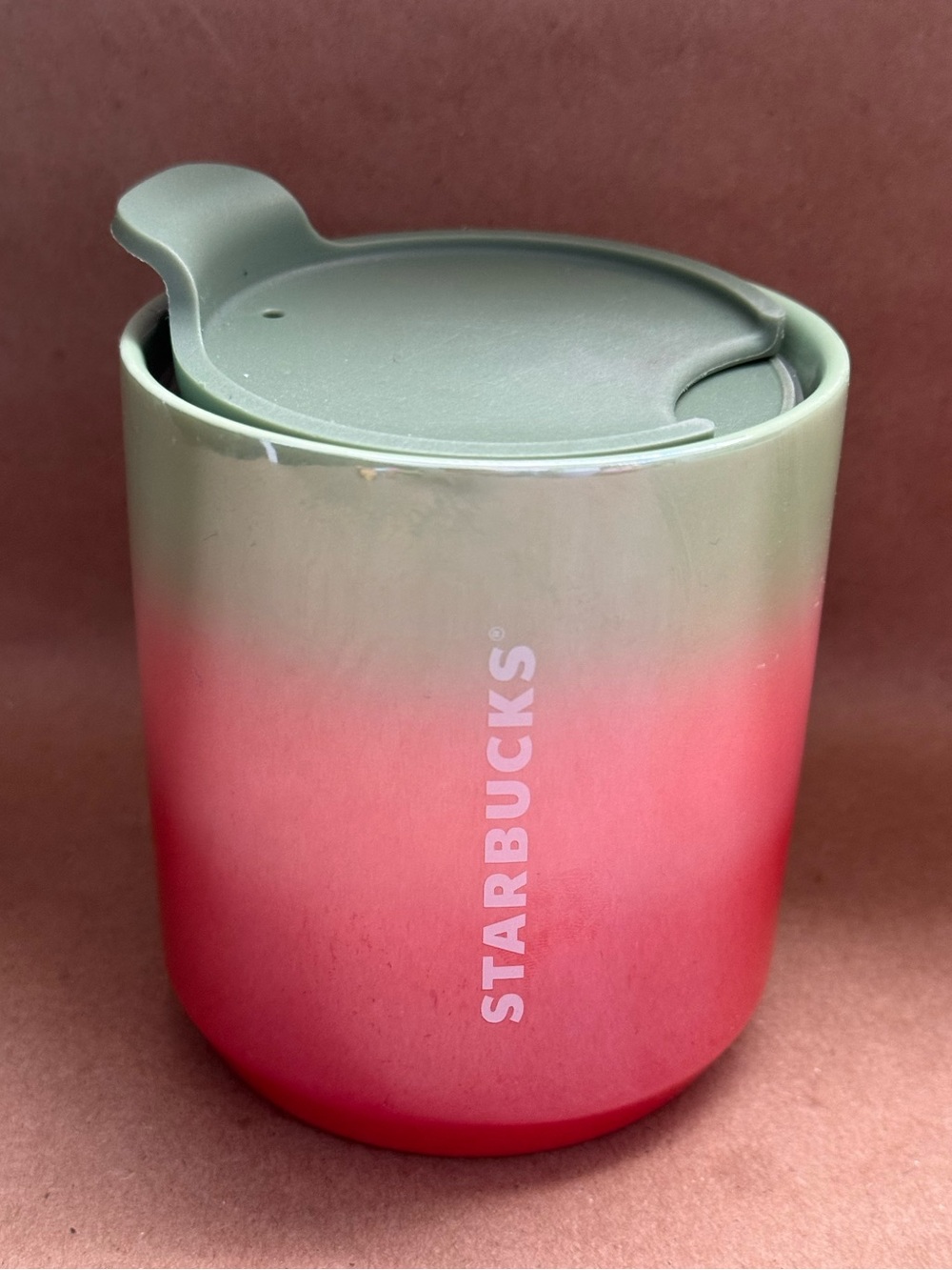 Starbucks 2020 Pearl Red Pink Green Ombre Ceramic Travel Mug. 8 fl oz